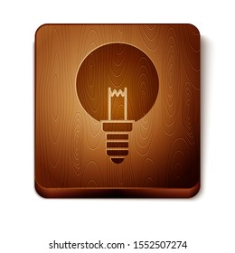 Brown Light bulb with concept of idea icon isolated on white background. Energy and idea symbol. Inspiration concept. Wooden square button. Vector Illustration
