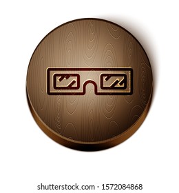 Brown line 3D cinema glasses icon isolated on white background. Wooden circle button. Vector Illustration