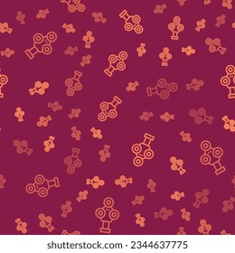 Brown line 3D scanner icon isolated seamless pattern on red background.  Vector