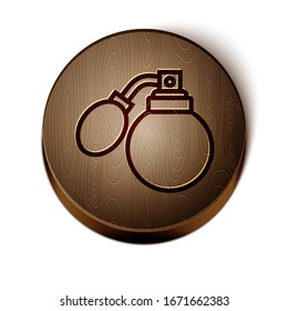 Brown line Aftershave bottle with atomizer icon isolated on white background. Cologne spray icon. Male perfume bottle. Wooden circle button. Vector Illustration