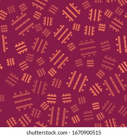 Brown line Airport runway for taking off and landing aircrafts icon isolated seamless pattern on red background.  Vector Illustration