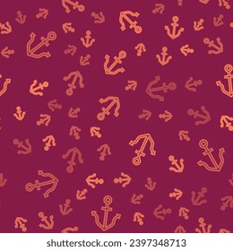 Icono de anclaje de línea marrón aislado patrón sin soldadura sobre fondo rojo.  Vector