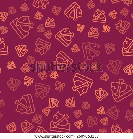 Brown line Archeology icon isolated seamless pattern on red background.  Vector