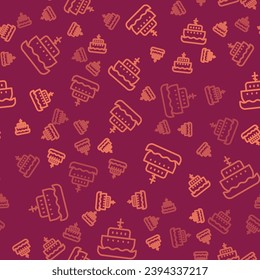 Brown line Ark of noah icon isolated seamless pattern on red background. Wood big high cargo.  Vector