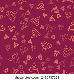 Brown line Aroma candle icon isolated seamless pattern on red background.  Vector