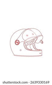 Brown Line art drawing scooter retro helmet with sunvisor. Helmet sun glasses Blue print coloring page