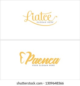 Brown line art handwriting combination mark logo design concept suitable for lettering dental clinic