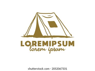 Brown line art illustration of camping tent design