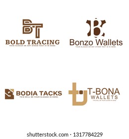 Brown line art initial B T combination mark logo design concept suitable for tracing lettering store brand wallet