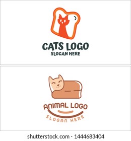 Brown line art logo design combine bread and cats suitable for animal pet shop store gift veterinarian zoo