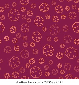 Brown line Asteroid icon isolated seamless pattern on red background.  Vector