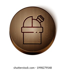 Brown line Astronomical observatory icon isolated on white background. Observatory with a telescope. Scientific institution. Wooden circle button. Vector