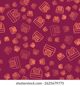 Brown line Astronomical observatory icon isolated seamless pattern on red background. Observatory with a telescope. Scientific institution.  Vector