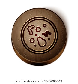 Brown line Bacteria icon isolated on white background. Bacteria and germs, microorganism disease causing, cell cancer, microbe, virus, fungi. Wooden circle button. Vector Illustration