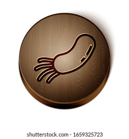 Brown line Bacteria icon isolated on white background. Bacteria and germs, microorganism disease causing, cell cancer, microbe, virus, fungi. Wooden circle button. Vector Illustration