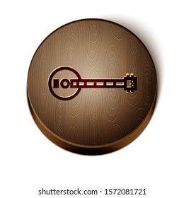 Brown line Banjo icon isolated on white background. Musical instrument. Wooden circle button. Vector Illustration