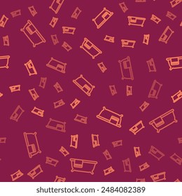 Brown line Bathtub icon isolated seamless pattern on red background.  Vector