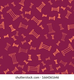 Brown line Bed icon isolated seamless pattern on red background.  Vector Illustration