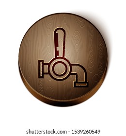 Brown line Beer tap icon isolated on white background. Wooden circle button. Vector Illustration