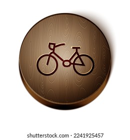 Brown line Bicycle icon isolated on white background. Bike race. Extreme sport. Sport equipment. Wooden circle button. Vector