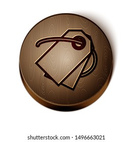 Brown line Blank label template price tag icon isolated on white background. Empty shopping discount sticker. Template discount banner. Wooden circle button. Vector Illustration