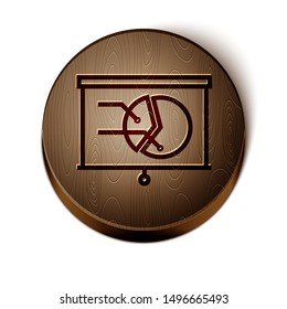 Brown line Board with graph chart icon isolated on white background. Report text file icon. Accounting sign. Audit, analysis, planning. Wooden circle button. Vector Illustration