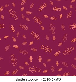 Brown line Bone pain icon isolated seamless pattern on red background. Orthopedic medical. Disease of the joints and bones, arthritis.  Vector