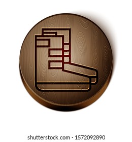 Brown line Boots icon isolated on white background. Diving underwater equipment. Wooden circle button. Vector Illustration
