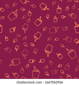 Brown line Bottle of champagne in an ice bucket icon isolated seamless pattern on red background.  Vector Illustration