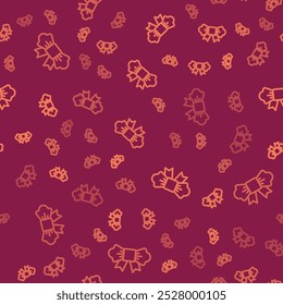 Brown line Bow tie icon isolated seamless pattern on red background.  Vector