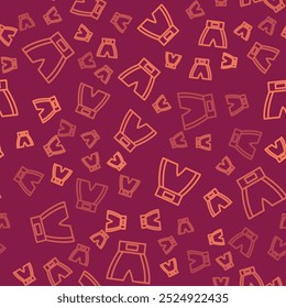 Brown line Boxing short icon isolated seamless pattern on red background.  Vector