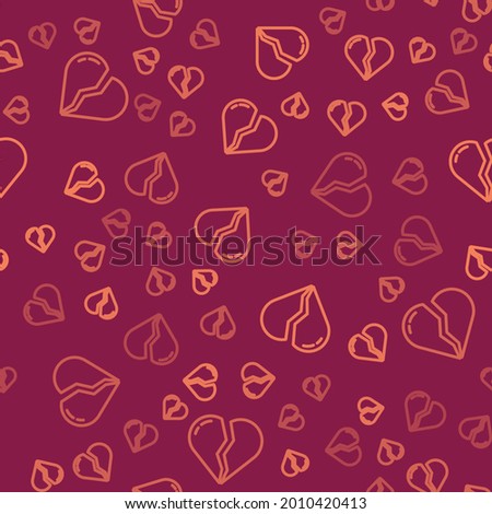 Brown line Broken heart or divorce icon isolated seamless pattern on red background. Love symbol. Valentines day.  Vector