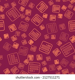 Icono de la ventana del navegador de línea marrón aislado patrón transparente en fondo rojo.  Vector
