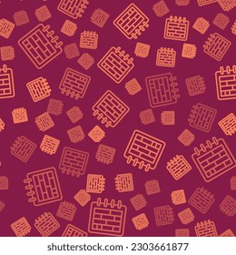 Icono de Calendario de línea marrón aislado patrón transparente sobre fondo rojo. Símbolo del recordatorio de evento.  Vector
