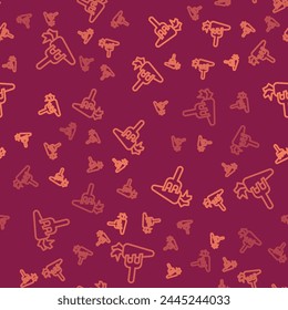 Brown line Carrot icon isolated seamless pattern on red background.  Vector