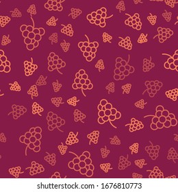 Brown line Casino slot machine with grape symbol icon isolated seamless pattern on red background. Gambling games.  Vector Illustration