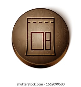 Brown line Cement bag icon isolated on white background. Wooden circle button. Vector Illustration