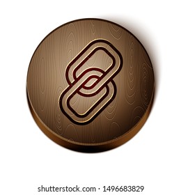 Brown line Chain link icon isolated on white background. Link single. Hyperlink chain symbol. Wooden circle button. Vector Illustration