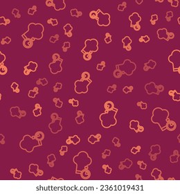 Brown line Chef hat icon isolated seamless pattern on red background. Cooking symbol. Cooks hat.  Vector