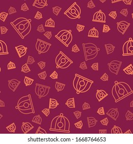 Brown line Chinese hat icon isolated seamless pattern on red background.  Vector Illustration