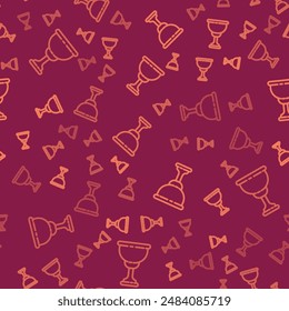 Brown line Christian chalice icon isolated seamless pattern on red background. Christianity icon. Happy Easter.  Vector Illustration