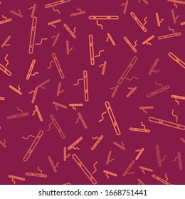 Brown line Cigarette icon isolated seamless pattern on red background. Tobacco sign. Smoking symbol.  Vector Illustration