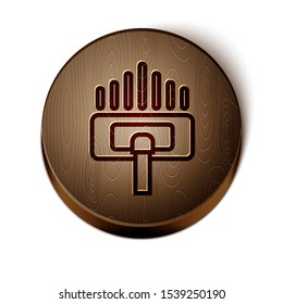 Brown line Cleaning service icon isolated on white background. Vacuum cleaner head in circle, carpet cleaning logo. Wooden circle button. Vector Illustration