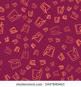 Brown line Cocktail Bloody Mary icon isolated seamless pattern on red background.  Vector