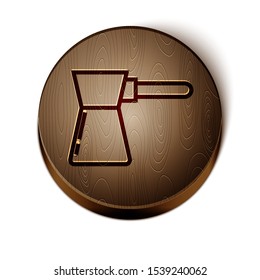 Brown line Coffee turk icon isolated on white background. Wooden circle button. Vector Illustration
