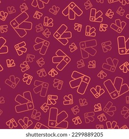 Brown line Color palette guide icon isolated seamless pattern on red background.  Vector Illustration