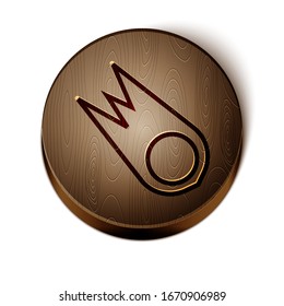 Brown line Comet falling down fast icon isolated on white background. Wooden circle button. Vector Illustration