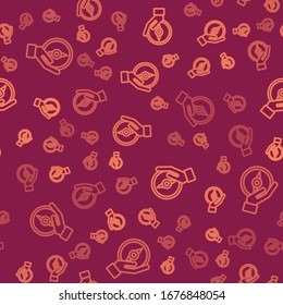 Brown line Compass icon isolated seamless pattern on red background. Windrose navigation symbol. Wind rose sign.  Vector Illustration