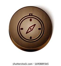 Brown line Compass icon isolated on white background. Windrose navigation symbol. Wind rose sign. Wooden circle button. Vector Illustration