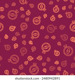 Brown line Compass icon isolated seamless pattern on red background. Windrose navigation symbol. Wind rose sign.  Vector
